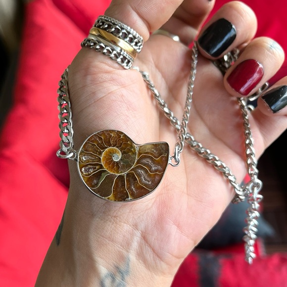 Made to order . genuine fossil ammonite shell stainless steel chain choker - Picture 6 of 14